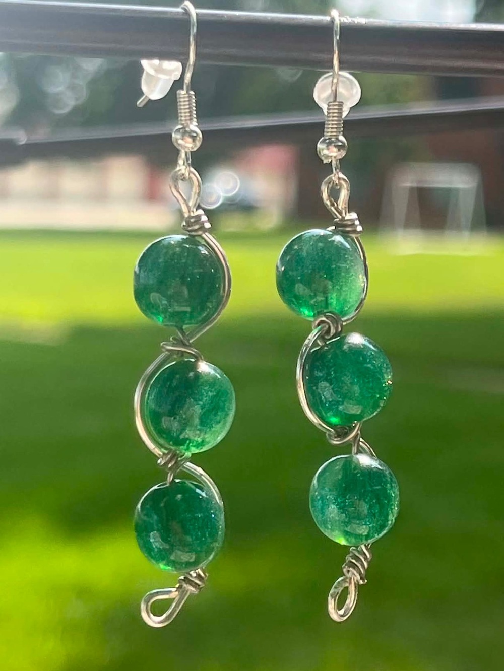 Handmade Green Dangle Earrings